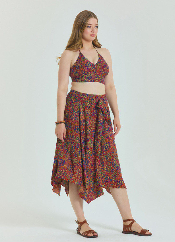 Gipe Detailed Waist Tied Retro Plus Size Skirt 4591